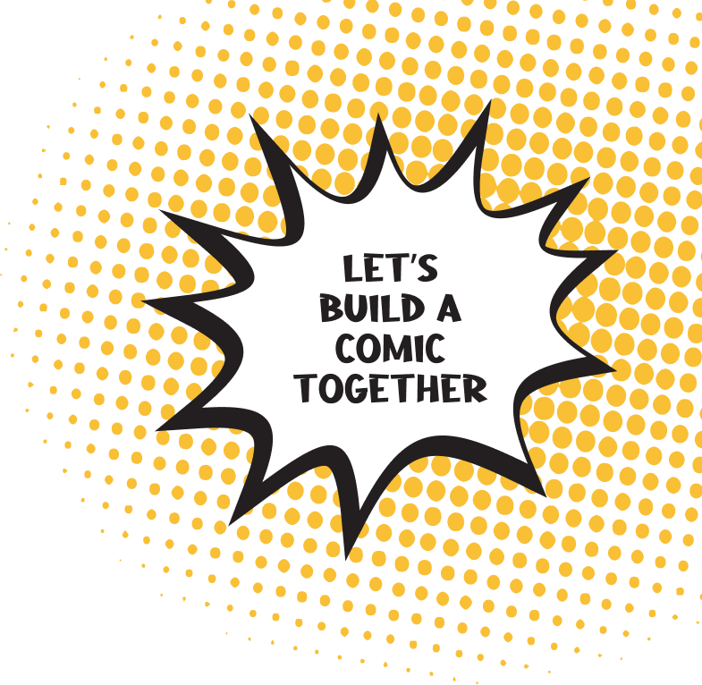 Hero DAO comic-style graphic reading Let’s build a comic together